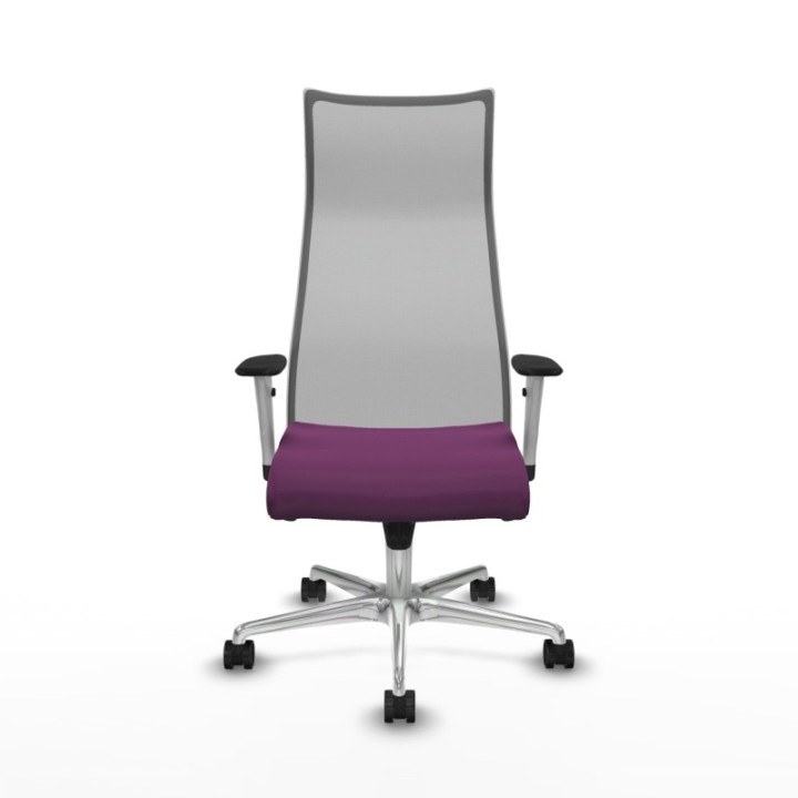 Albacete malla sincro malla gris similpiel morado brazos blancos base aluminio ruedas 65 mm nailon