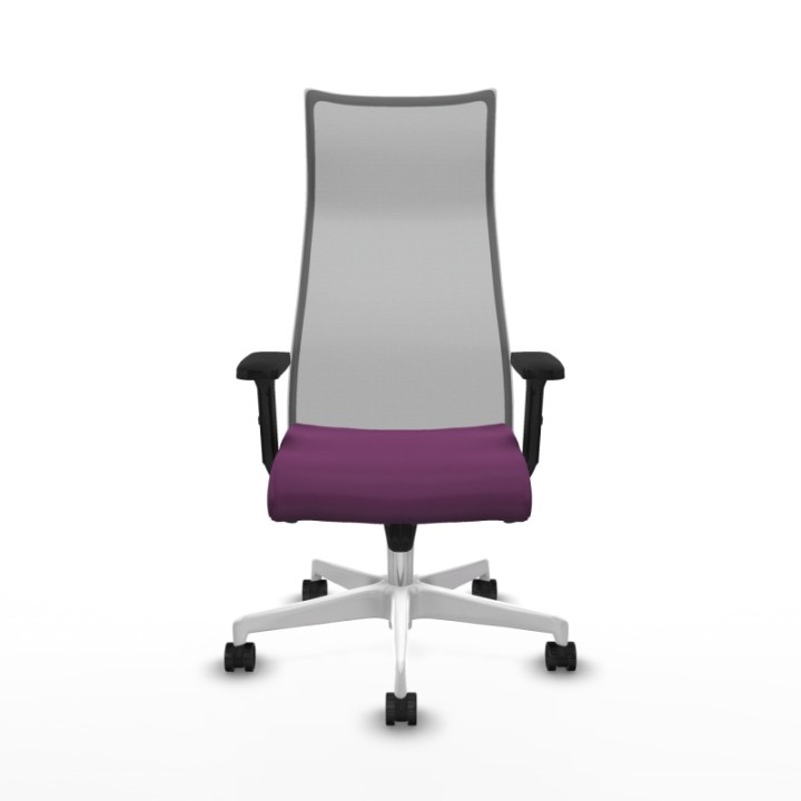 Albacete malla sincro malla gris similpiel morado brazos 2D base blanca ruedas 65 mm nailon