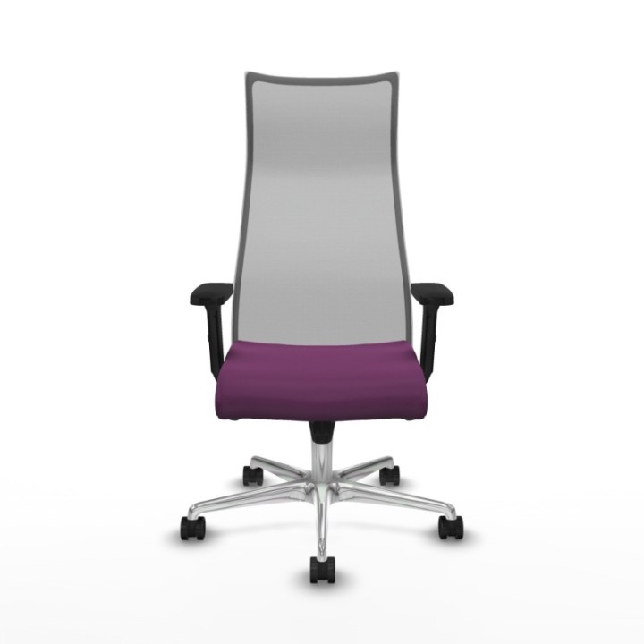 Albacete malla sincro malla gris similpiel morado brazos 2D base aluminio ruedas 65 mm nailon