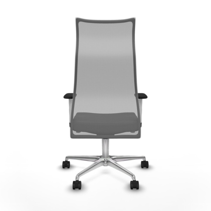 Albacete malla sincro malla gris similpiel negro brazos blancos base aluminio ruedas 65 mm nailon