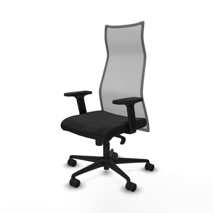 Albacete malla sincro malla gris similpiel negro brazos 2D base nailon ruedas 65 mm nailon