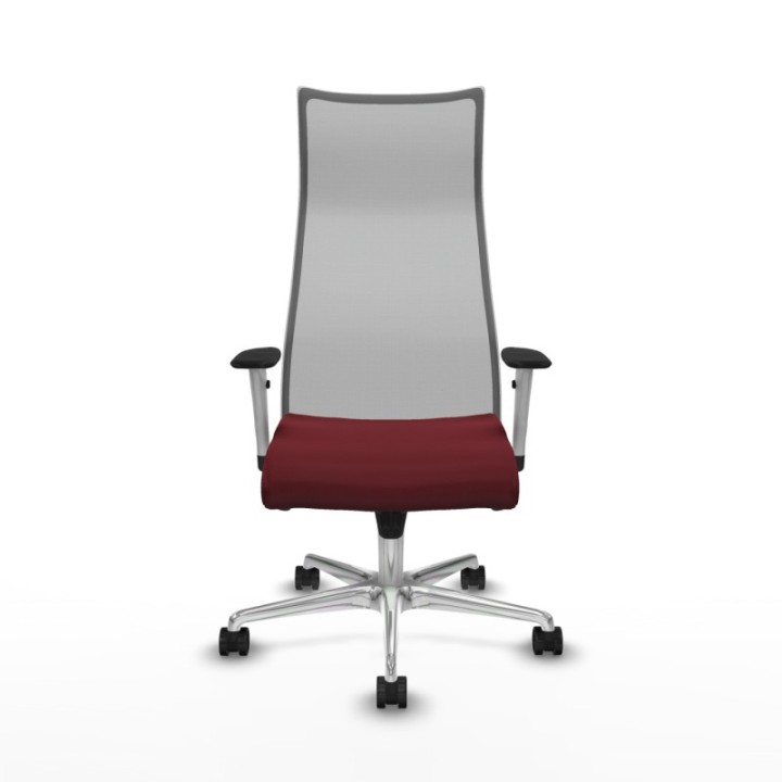 Albacete malla sincro malla gris similpiel granate brazos blancos base aluminio ruedas 65 mm nailon