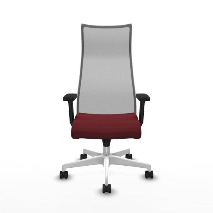 Albacete malla sincro malla gris similpiel granate brazos 2D base blanca ruedas 65 mm nailon