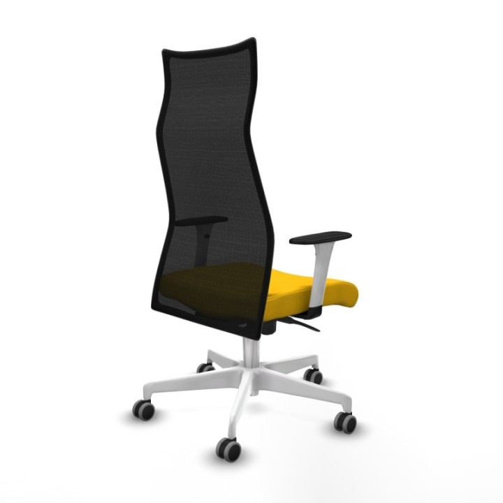 Albacete malla sincro malla negra bali amarillo brazos blancos base blanca ruedas 65mm engomadas