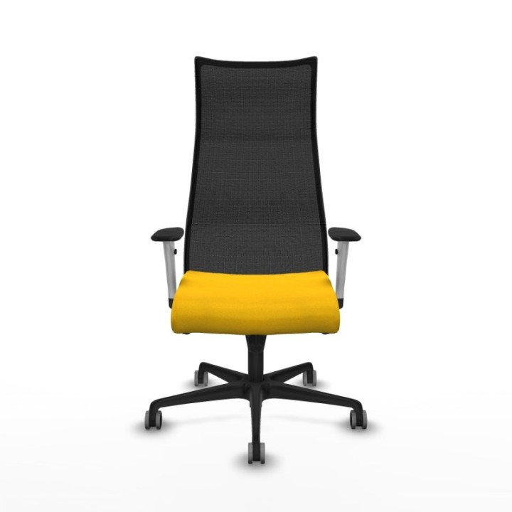 Albacete malla sincro malla negra bali amarillo brazos blancos base nailon ruedas 65mm engomadas