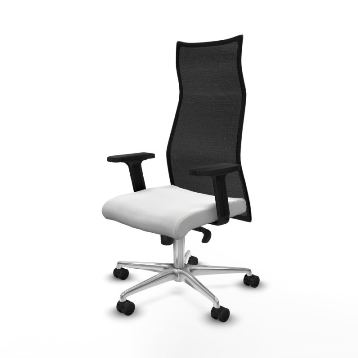 Albacete malla sincro malla negra bali blanco brazos 2D base aluminio ruedas 65 mm nailon