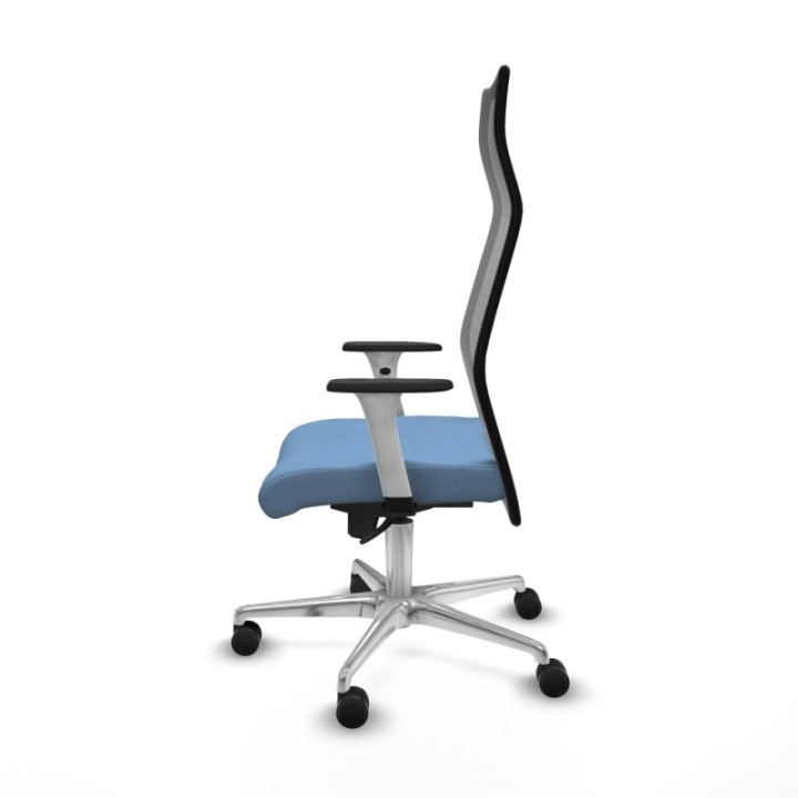 Albacete malla sincro malla negra bali azul cielo brazos blancos base aluminio ruedas 65 mm nailon