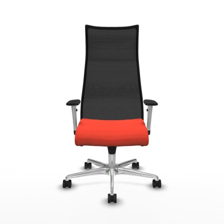 Albacete malla sincro malla negra bali naranja oscuro brazos blancos base aluminio ruedas 65 mm nailon