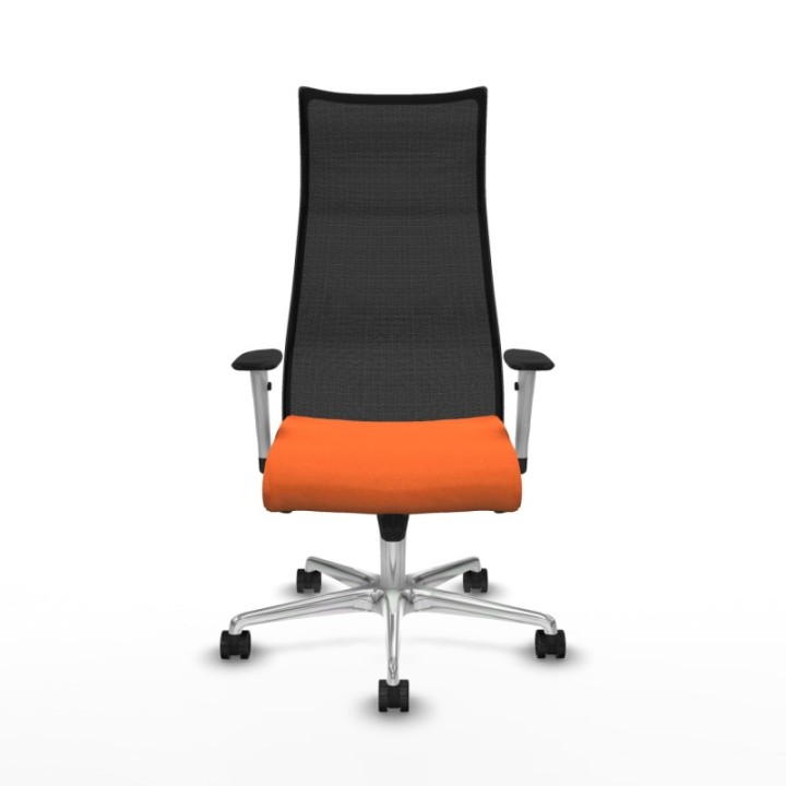 Albacete malla sincro malla negra bali naranja brazos blancos base aluminio ruedas 65 mm nailon