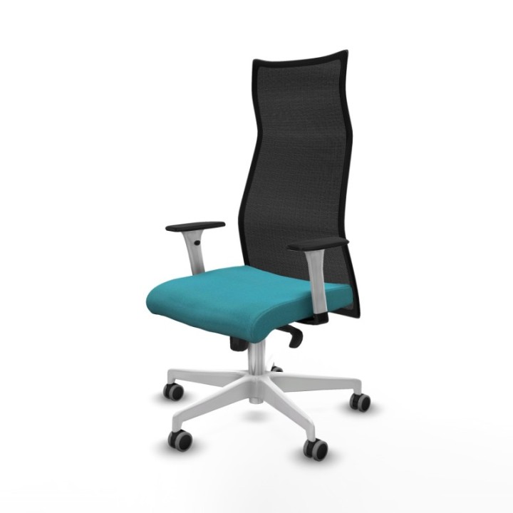 Albacete malla sincro malla negra bali turquesa brazos blancos base blanca ruedas 65mm engomadas