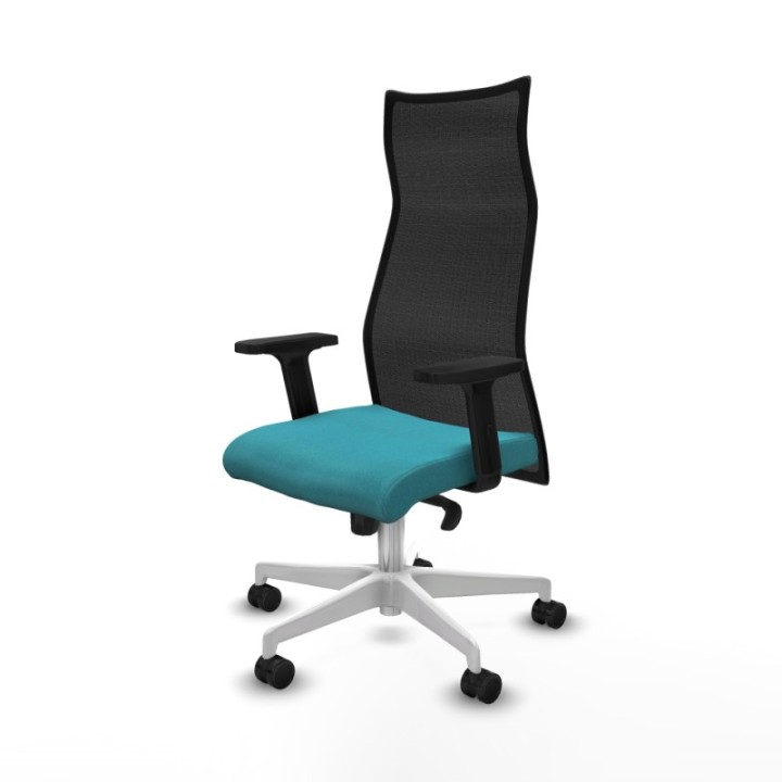 Albacete malla sincro malla negra bali turquesa brazos 2D base blanca ruedas 65 mm nailon