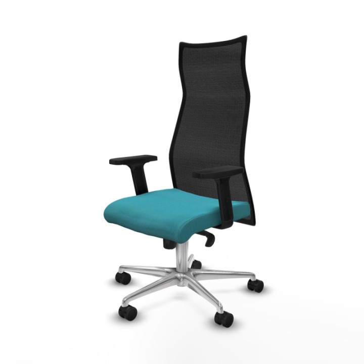 Albacete malla sincro malla negra bali turquesa brazos 2D base aluminio ruedas 65 mm nailon