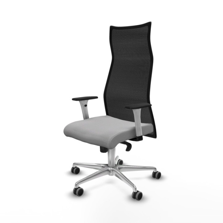 Albacete malla sincro malla negra bali gris claro brazos blancos base aluminio ruedas 65mm engomadas