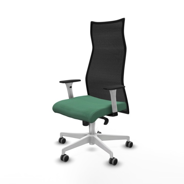 Albacete malla sincro malla negra bali verde esmeralda brazos blancos base blanca ruedas 65mm engomadas