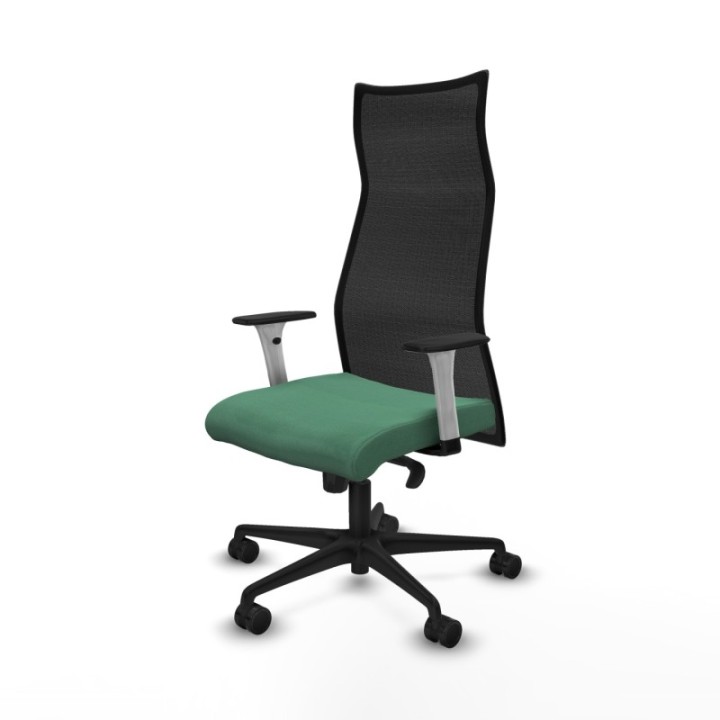 Albacete malla sincro malla negra bali verde esmeralda brazos blancos base nailon ruedas 65 mm nailon