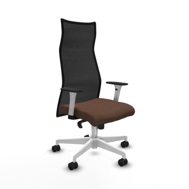 Albacete malla sincro malla negra bali marrón oscuro brazos blancos base blanca ruedas 65 mm nailon