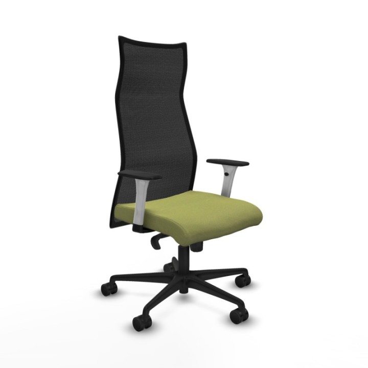 Albacete malla sincro malla negra bali verde oliva brazos blancos base nailon ruedas 65 mm nailon