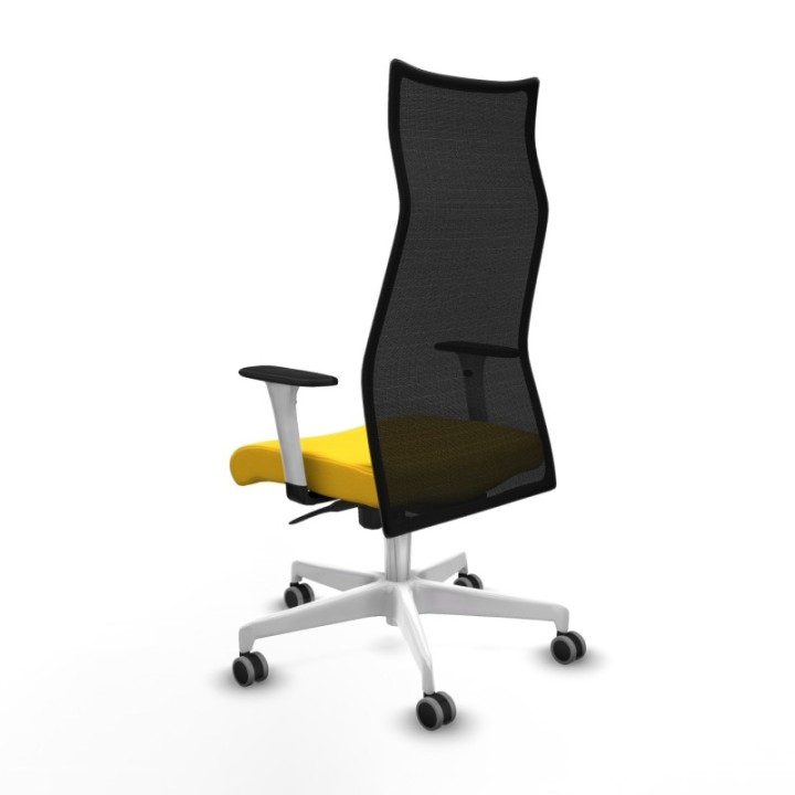 Albacete malla sincro malla negra similpiel amarillo brazos blancos base blanca ruedas 65mm engomadas