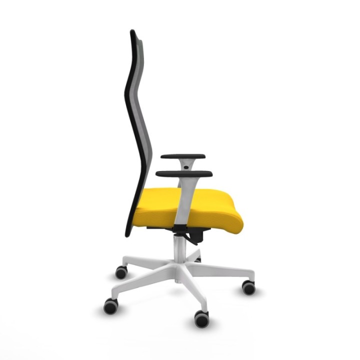 Albacete malla sincro malla negra similpiel amarillo brazos blancos base blanca ruedas 65mm engomadas