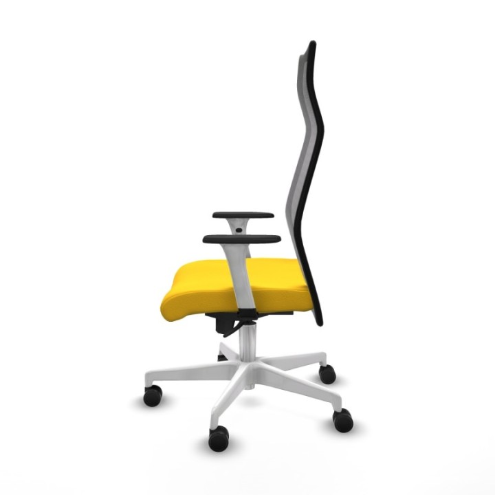 Albacete malla sincro malla negra similpiel amarillo brazos blancos base blanca ruedas 65 mm nailon