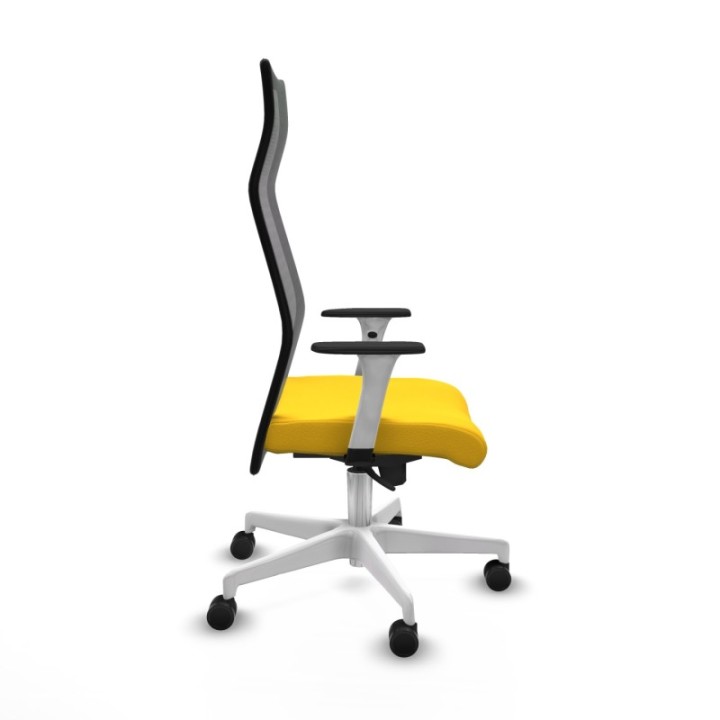 Albacete malla sincro malla negra similpiel amarillo brazos blancos base blanca ruedas 65 mm nailon