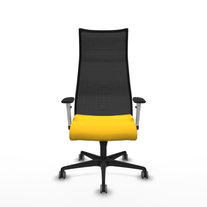 Albacete malla sincro malla negra similpiel amarillo brazos blancos base nailon ruedas 65mm engomadas