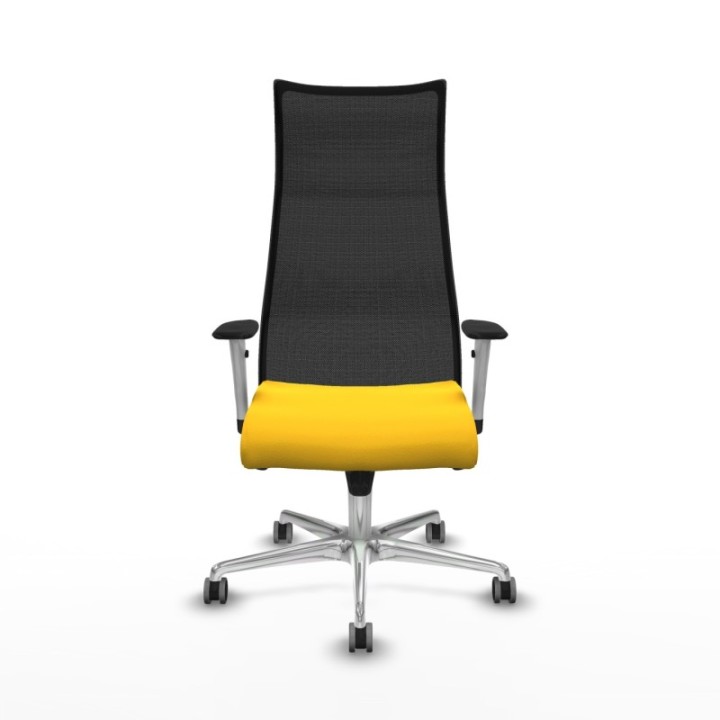 Albacete malla sincro malla negra similpiel amarillo brazos blancos base aluminio ruedas 65mm engomadas