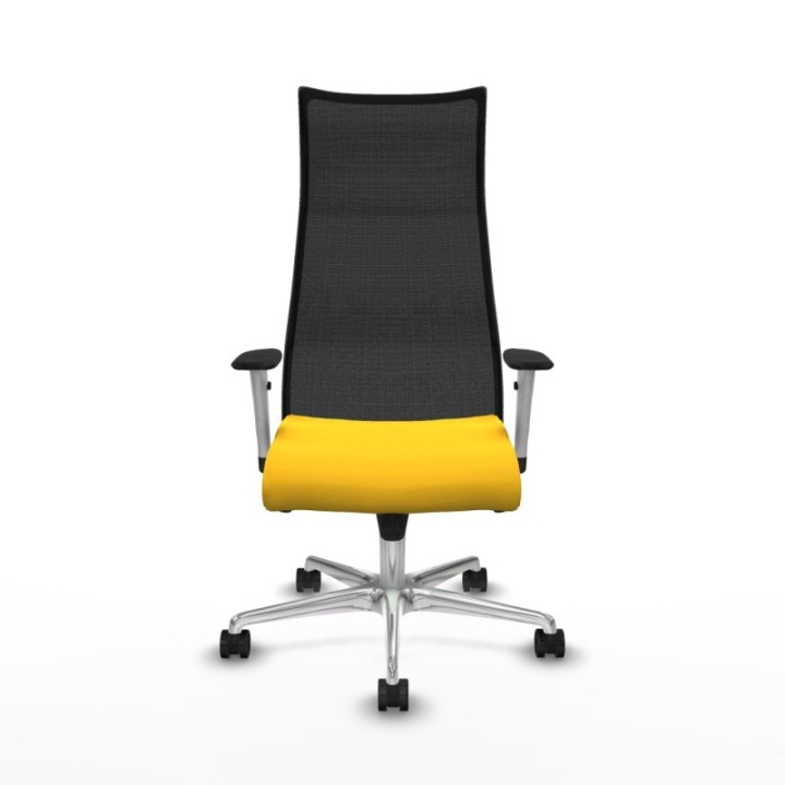 Albacete malla sincro malla negra similpiel amarillo brazos blancos base aluminio ruedas 65 mm nailon