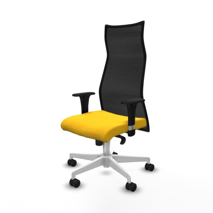 Albacete malla sincro malla negra similpiel amarillo brazos 1D base blanca ruedas 65 mm nailon