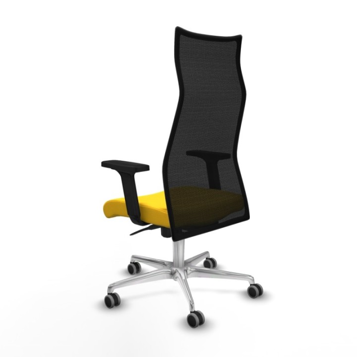 Albacete malla sincro malla negra similpiel amarillo brazos 2D base aluminio ruedas 65mm engomadas