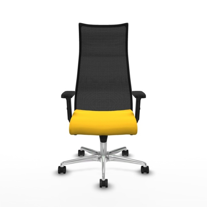 Albacete malla sincro malla negra similpiel amarillo brazos 2D base aluminio ruedas 65 mm nailon