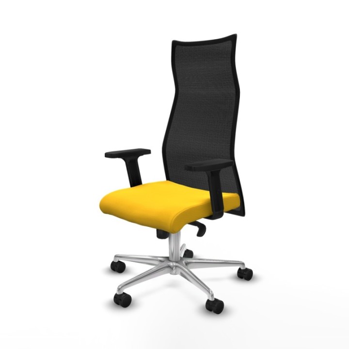 Albacete malla sincro malla negra similpiel amarillo brazos 2D base aluminio ruedas 65 mm nailon