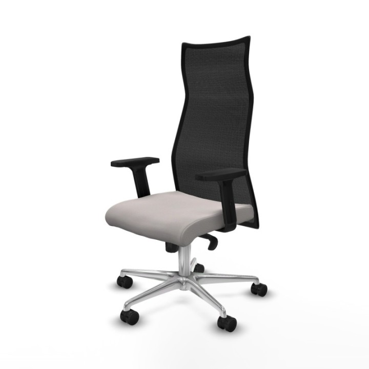 Albacete malla sincro malla negra similpiel blanco brazos 2D base aluminio ruedas 65 mm nailon