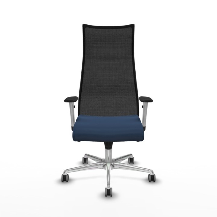 Albacete malla sincro malla negra similpiel azul marino brazos blancos base aluminio ruedas 65mm engomadas