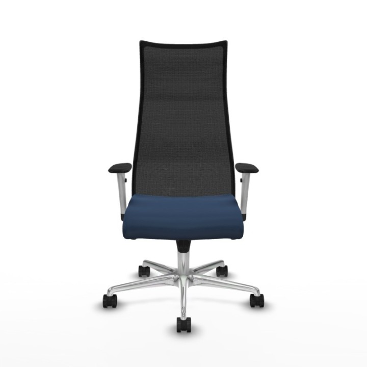 Albacete malla sincro malla negra similpiel azul marino brazos blancos base aluminio ruedas 65 mm nailon