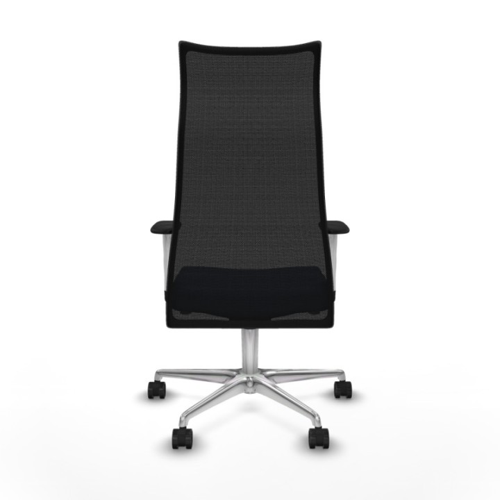 Albacete malla sincro malla negra similpiel azul marino brazos blancos base aluminio ruedas 65 mm nailon