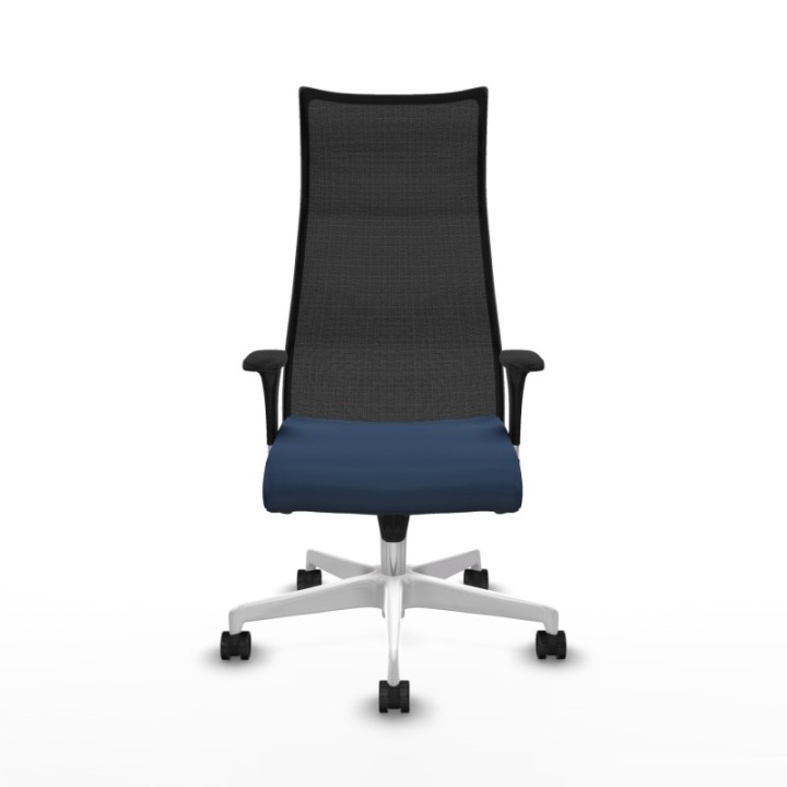 Albacete malla sincro malla negra similpiel azul marino brazos 1D base blanca ruedas 65 mm nailon