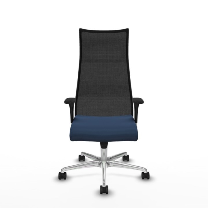 Albacete malla sincro malla negra similpiel azul marino brazos 1D base aluminio ruedas 65 mm nailon