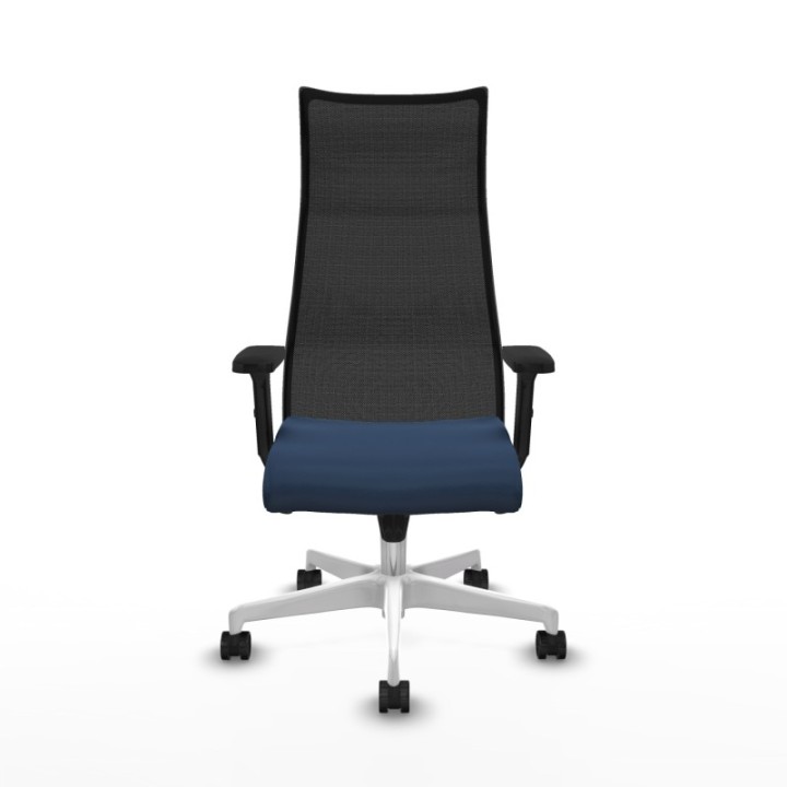 Albacete malla sincro malla negra similpiel azul marino brazos 2D base blanca ruedas 65 mm nailon