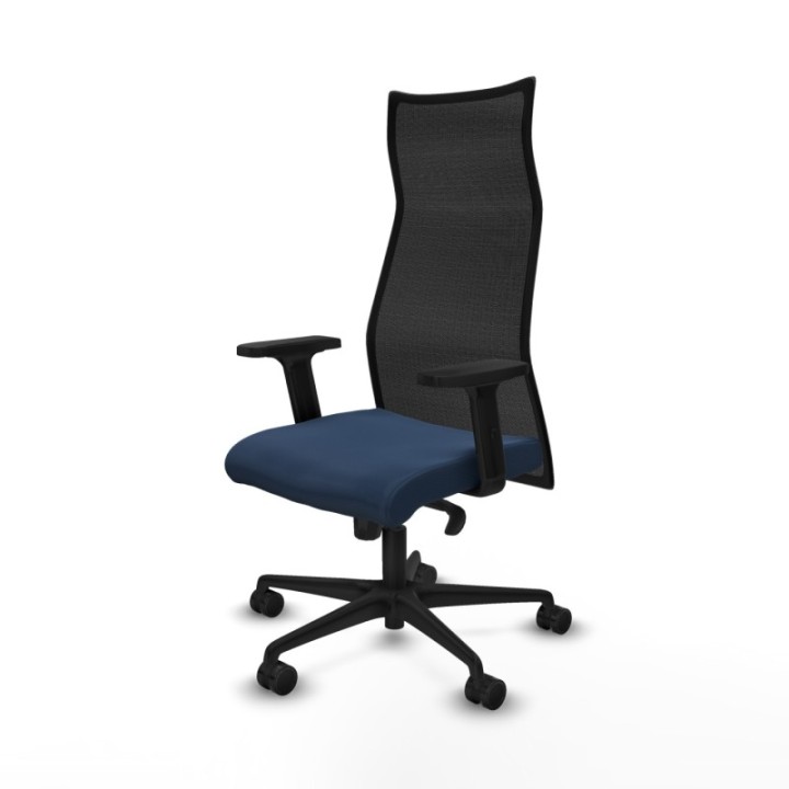 Albacete malla sincro malla negra similpiel azul marino brazos 2D base nailon ruedas 65 mm nailon