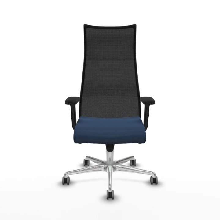 Albacete malla sincro malla negra similpiel azul marino brazos 2D base aluminio ruedas 65mm engomadas