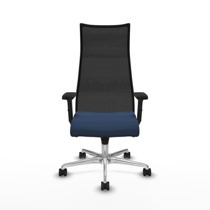 Albacete malla sincro malla negra similpiel azul marino brazos 2D base aluminio ruedas 65 mm nailon