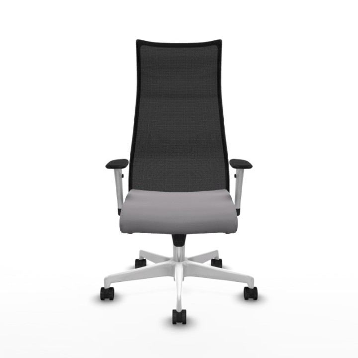 Albacete malla sincro malla negra similpiel gris brazos blancos base blanca ruedas 65 mm nailon