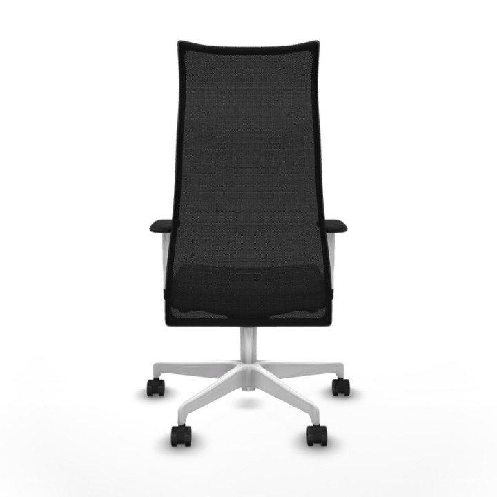 Albacete malla sincro malla negra similpiel gris brazos blancos base blanca ruedas 65 mm nailon