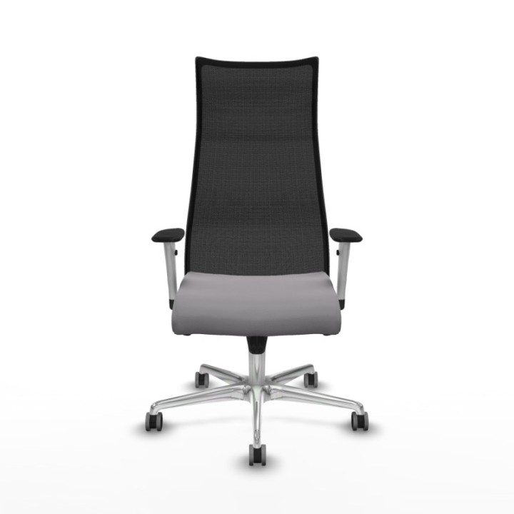 Albacete malla sincro malla negra similpiel gris brazos blancos base aluminio ruedas 65mm engomadas