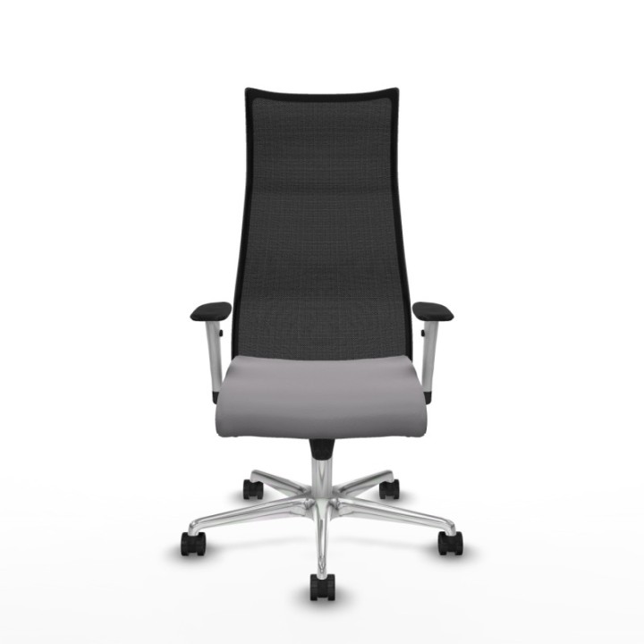 Albacete malla sincro malla negra similpiel gris brazos blancos base aluminio ruedas 65 mm nailon