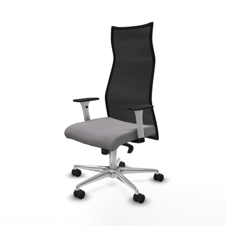 Albacete malla sincro malla negra similpiel gris brazos blancos base aluminio ruedas 65 mm nailon