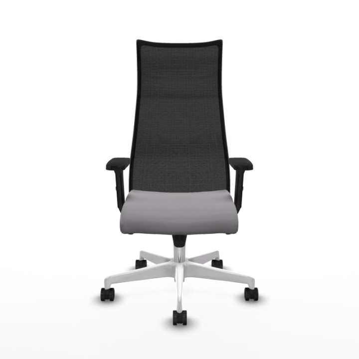 Albacete malla sincro malla negra similpiel gris brazos 2D base blanca ruedas 65 mm nailon