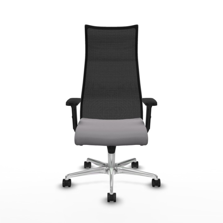 Albacete malla sincro malla negra similpiel gris brazos 2D base aluminio ruedas 65 mm nailon