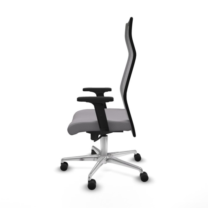 Albacete malla sincro malla negra similpiel gris brazos 2D base aluminio ruedas 65 mm nailon